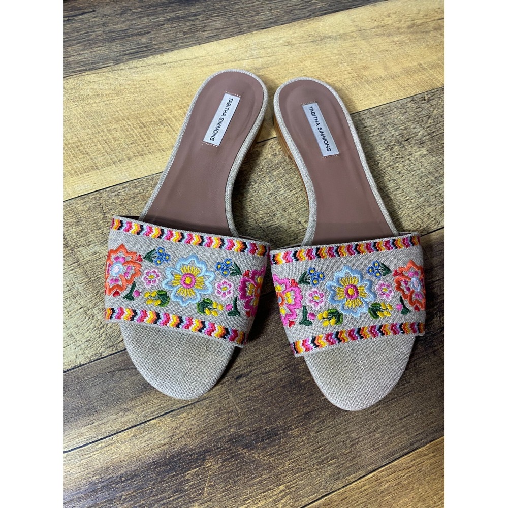 Tabitha Simmons Embroidered Floral‎ Flat Mule Sandals Eur 36/US 5.5 Slip On